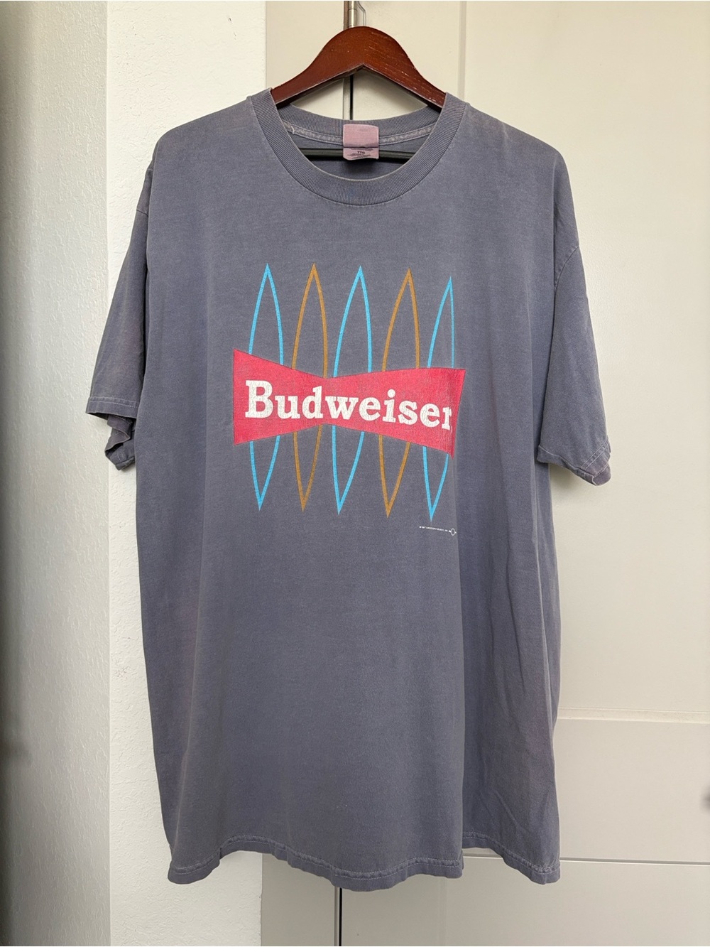 VINTAGE 1997 BUDWEISER GRAPHIC BLUE TSHIRT MENS XXL